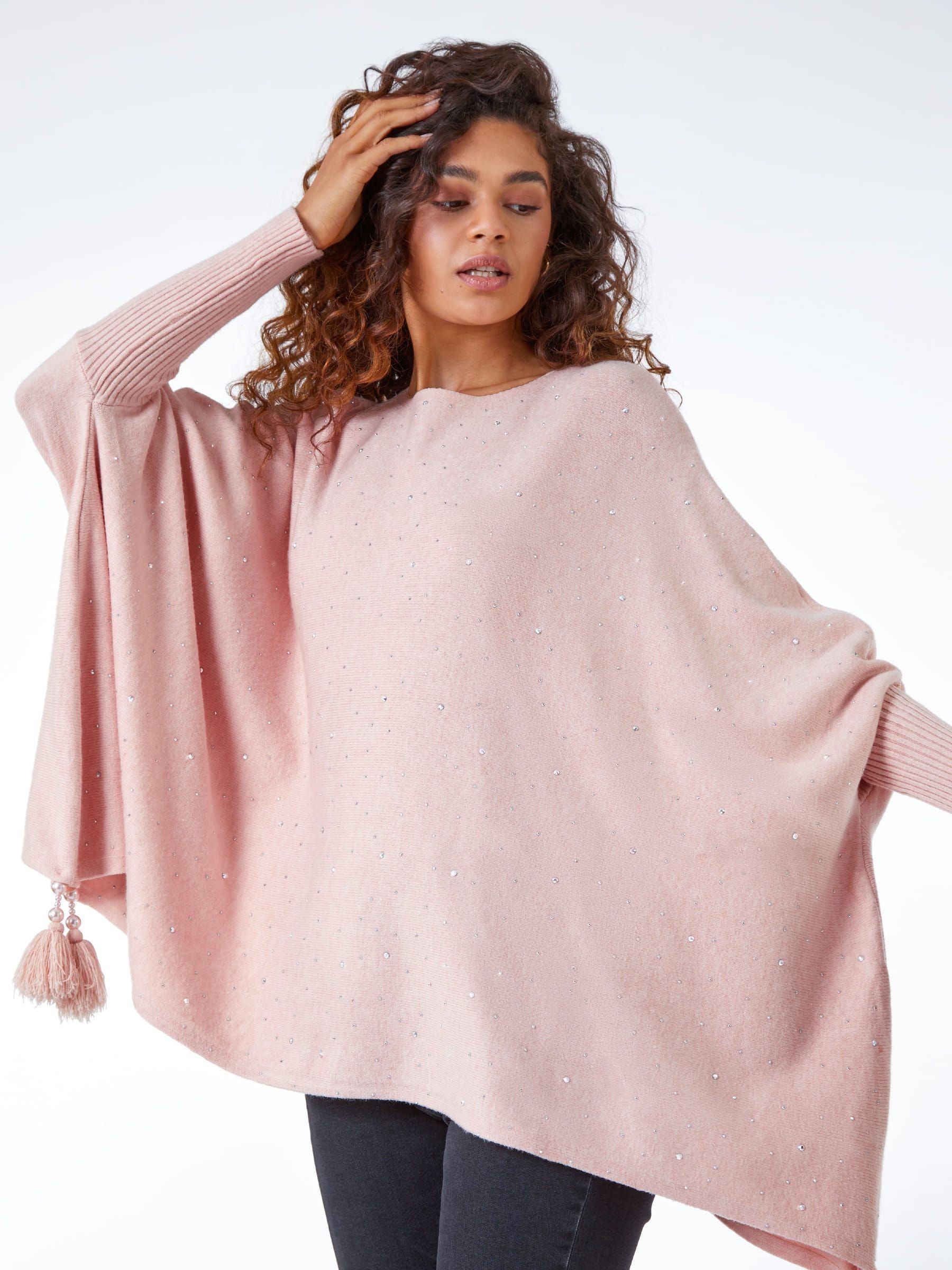 Buy Roman Pink Sparkle Embellished Tassel Poncho from Next Romania