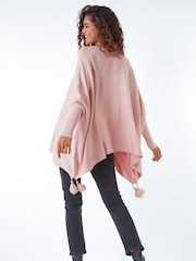 Roman Pink Sparkle Embellished Tassel Poncho - Image 2 of 5