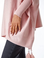 Roman Pink Sparkle Embellished Tassel Poncho - Image 4 of 5