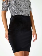 Roman Black Velvet Knee Length Pencil Skirt - Image 5 of 5