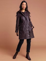 Roman Brown Waxed Longline Hooded Coat - Image 1 of 4