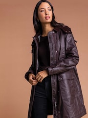 Roman Brown Waxed Longline Hooded Coat - Image 2 of 4