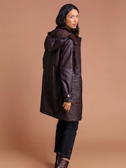 Roman Brown Waxed Longline Hooded Coat - Image 3 of 4