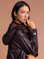 Roman Brown Waxed Longline Hooded Coat - Image 4 of 4