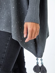 Roman Grey Sparkle Embellished Tassel Poncho - Image 5 of 6