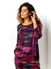 Roman Purple Abstract Print Pocket Top with Snood - Image 1 of 4