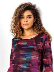 Roman Purple Abstract Print Pocket Top with Snood - Image 3 of 4