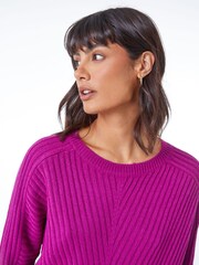 Roman Pink Ribbed Chevron Print Batwing Jumper - Image 5 of 5
