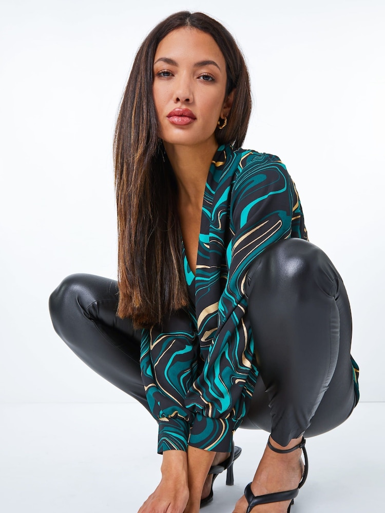 Roman Green Metallic Marble Print Overshirt - Image 2 of 5