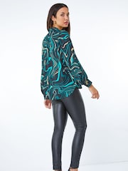 Roman Green Metallic Marble Print Overshirt - Image 3 of 5