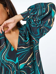 Roman Green Metallic Marble Print Overshirt - Image 5 of 5