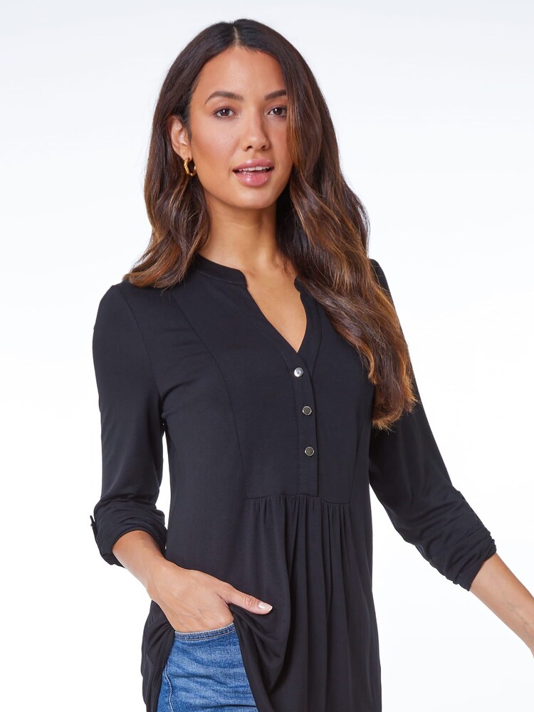 Roman Black Button Detail Tunic Top - Image 1 of 5