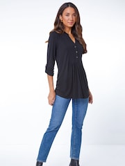Roman Black Button Detail Tunic Top - Image 3 of 5