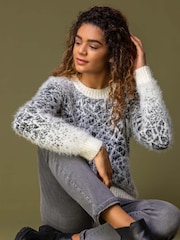 Roman White Mosaic Print Fluffy Jumper - Image 1 of 4