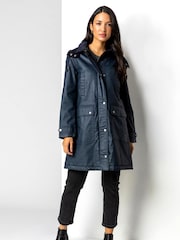 Roman Blue Waxed Longline Hooded Coat - Image 1 of 4