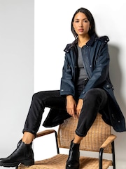 Roman Blue Waxed Longline Hooded Coat - Image 2 of 4