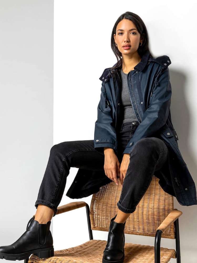 Roman Blue Waxed Longline Hooded Coat - Image 2 of 4