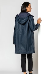 Roman Blue Waxed Longline Hooded Coat - Image 3 of 4