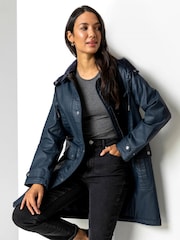 Roman Blue Waxed Longline Hooded Coat - Image 4 of 4