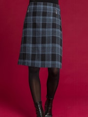 Roman Blue Check Print Zip Pocket A-Line Skirt - Image 1 of 7