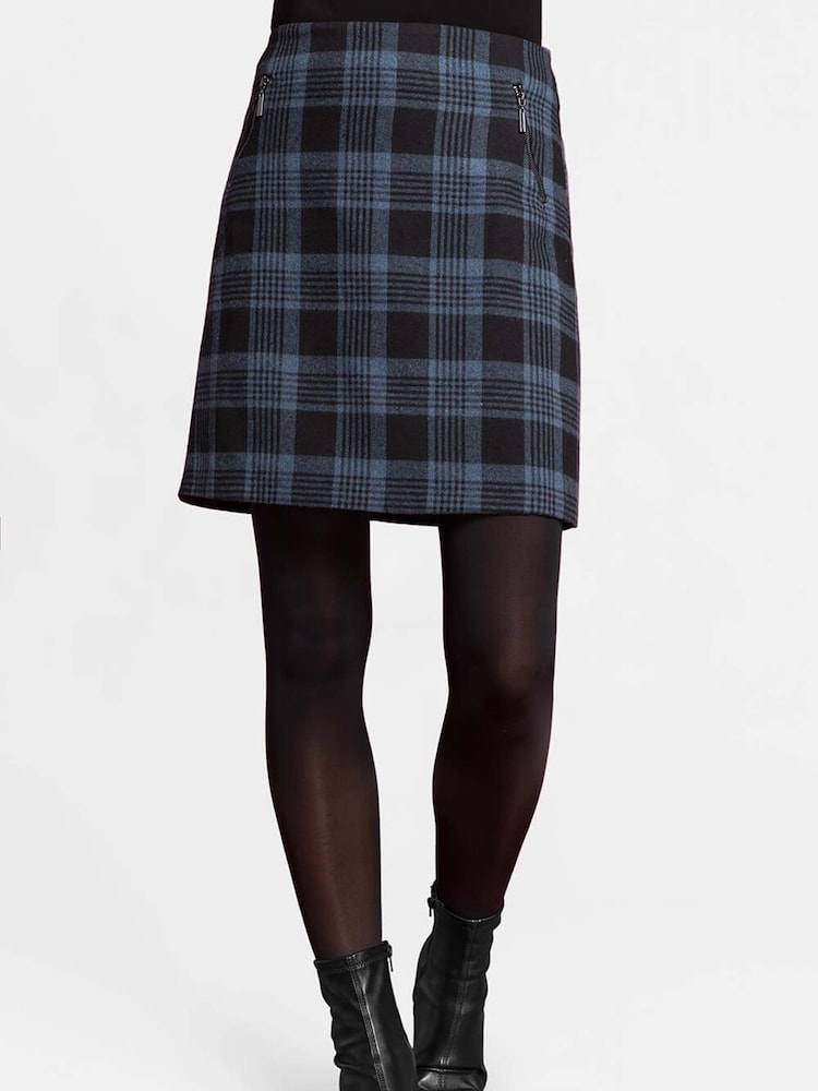 Roman Blue Check Print Zip Pocket A-Line Skirt - Image 2 of 7