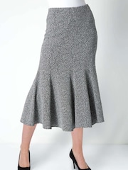 Roman Grey Flared Textured Midi Stretch Skirt - Image 1 of 5