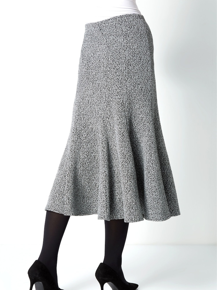 Roman Grey Flared Textured Midi Stretch Skirt - Image 2 of 5
