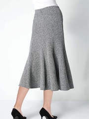 Roman Grey Flared Textured Midi Stretch Skirt - Image 4 of 5