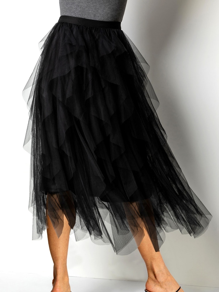 Roman Black Elasticated Mesh Layered Skirt - Image 5 of 7