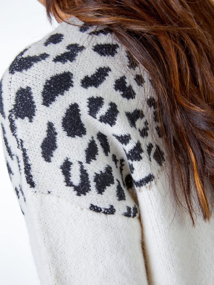 Roman Brown Animal Print Colourblock Jumper - Image 6 of 6