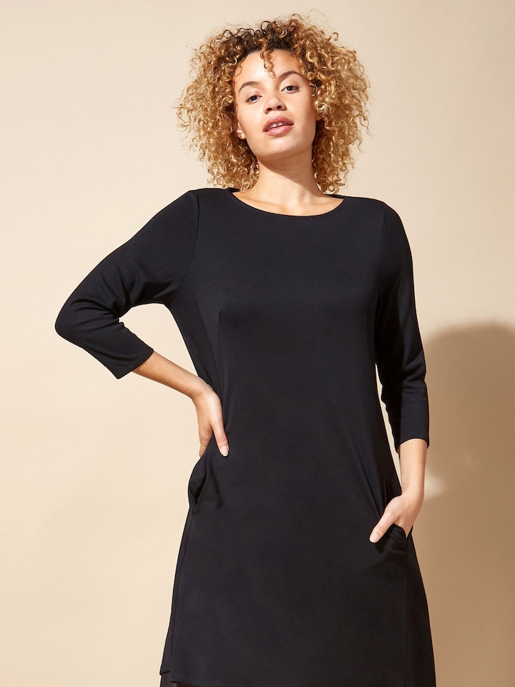 princess polly baby blue dress Slim Linen Blend Mini A-Line Dress | Black