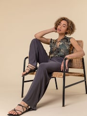 Roman Grey Wide Leg Stretch Trousers - Image 3 of 4
