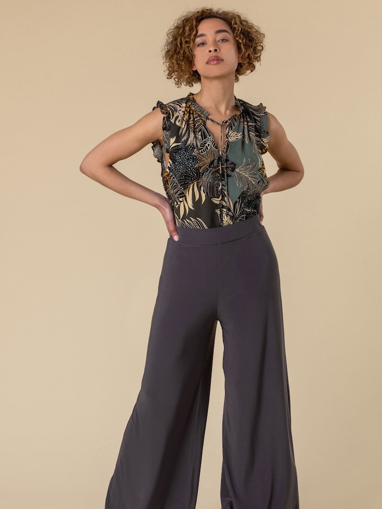 Roman Grey Wide Leg Stretch Trousers - Image 4 of 4