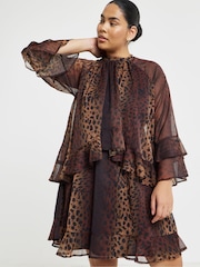 Simply Be Animal Georgette Frill Skater Dress - Image 1 of 4