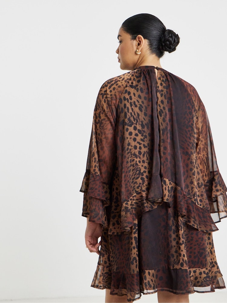 Simply Be Animal Georgette Frill Skater Dress - Image 2 of 4 Simply Be Animal Georgette Frill Skater Dress - Image 2 of 4