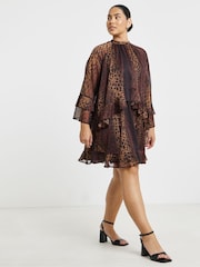 Simply Be Animal Georgette Frill Skater Dress - Image 3 of 4
