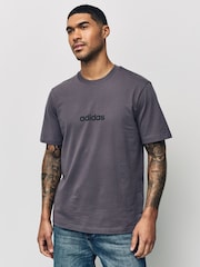 adidas Brown Essentials Linear Single Jersey 100% Cotton T-Shirt - Image 1 of 5