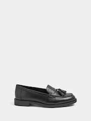 Yours Curve Black Extra Wide Fit Tassel Trim Leather Loafers - Image 2 of 5