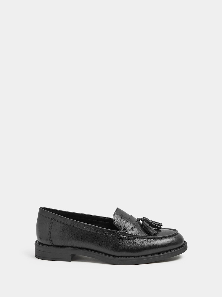 Yours Curve Black Extra Wide Fit Tassel Trim Leather Loafers - Image 2 of 5
