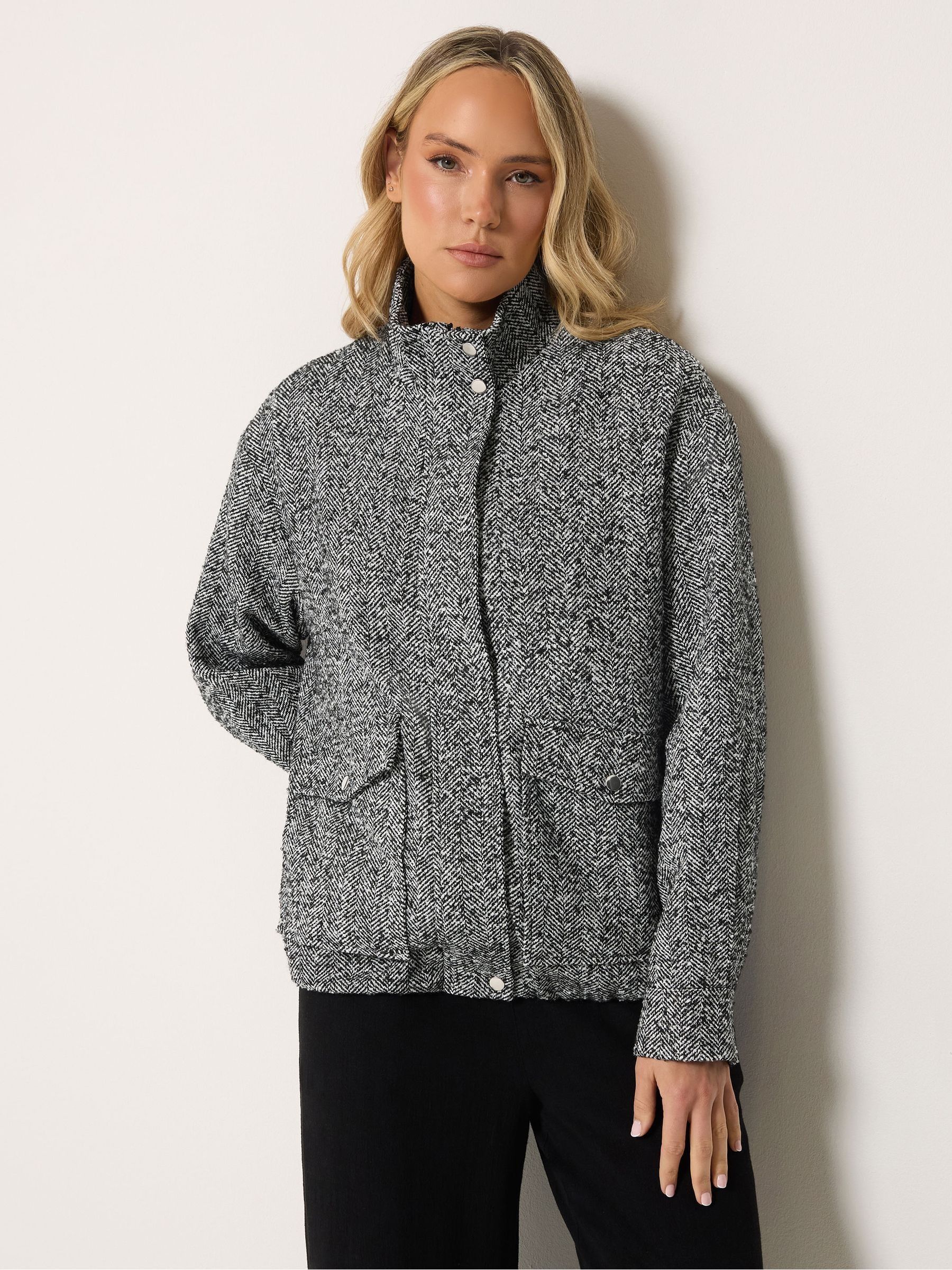 Long Tall Sally Women's Black Tall Herringbone Funnel Neck Jacket In Size 20 - Image 2