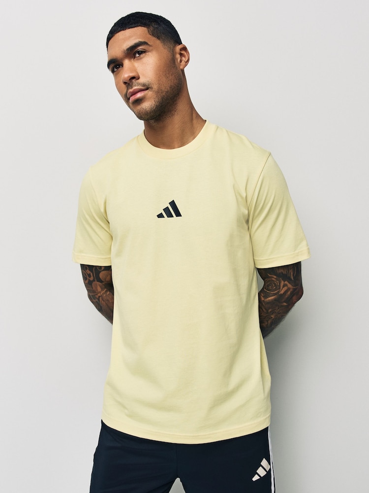 adidas Yellow Essentials Small Logo Single 100% Cotton Jersey T-Shirt - Image 1 of 10