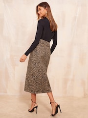 Friends Like These Animal Print Petite Split Front Denim Midi Skirt - Image 4 of 4