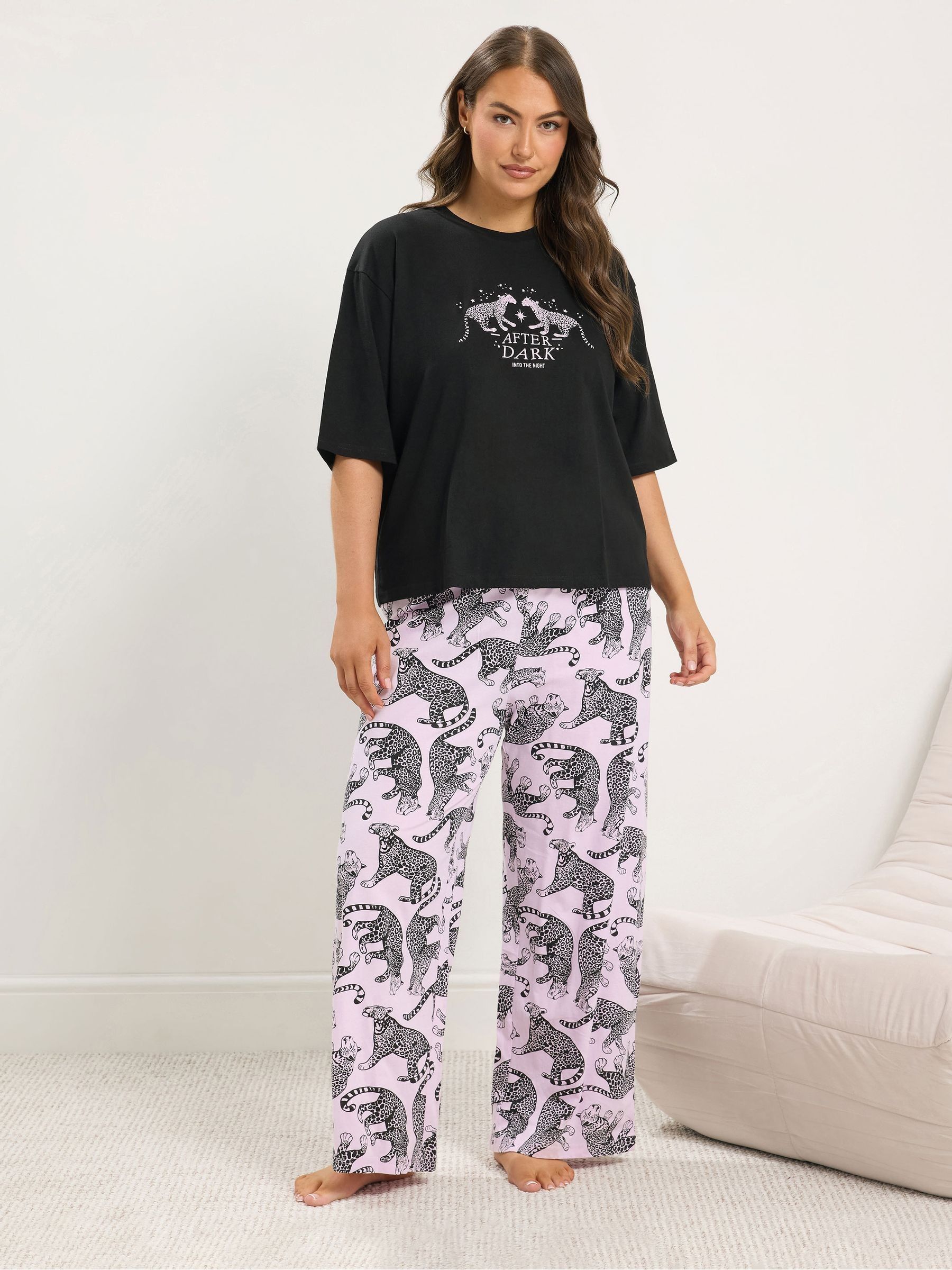 Yours Women's Black Curve Leopard Extra Wide Leg Pyjama Set - Image 6