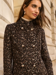Friends Like These Leopard Petite Funnel Neck Dolly Coat - Image 3 of 4