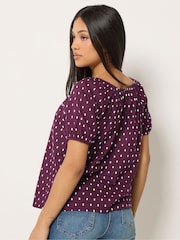 M&Co Purple Petite Short Sleeve Dobby Button Through Blouse - Image 3 of 6