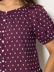 M&Co Purple Petite Short Sleeve Dobby Button Through Blouse - Image 4 of 6