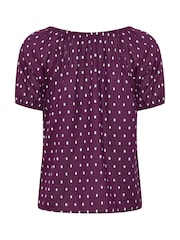 M&Co Purple Petite Short Sleeve Dobby Button Through Blouse - Image 6 of 6