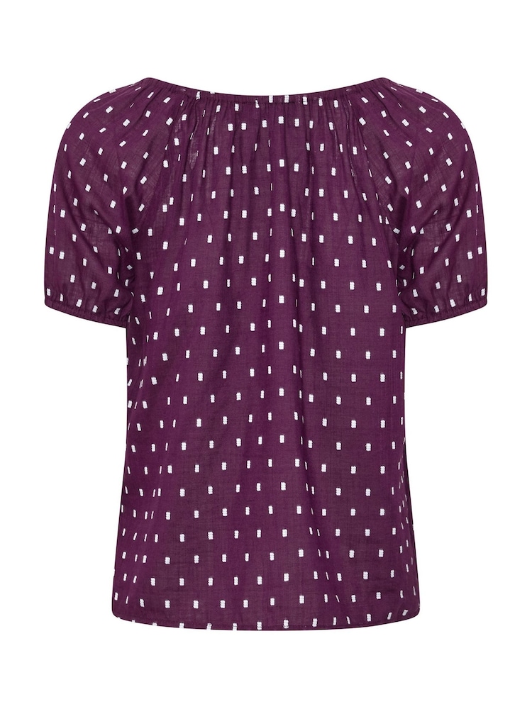 M&Co Purple Petite Short Sleeve Dobby Button Through Blouse - Image 6 of 6