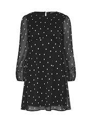 M&Co Black Spot Print Petite Long Sleeve Chiffon Dress - Image 5 of 6