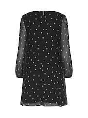 M&Co Black Spot Print Petite Long Sleeve Chiffon Dress - Image 6 of 6